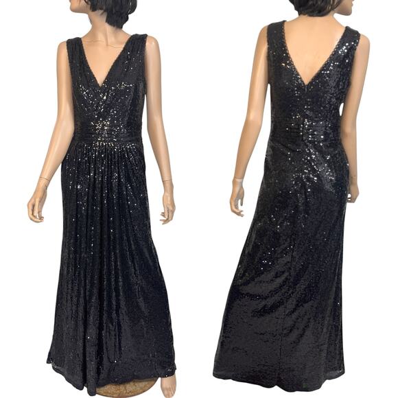 Formal Evening Gown Black Sequin Maxi Kate Kasin 8 Glam Gala Event Pageant Prom - Picture 1 of 10